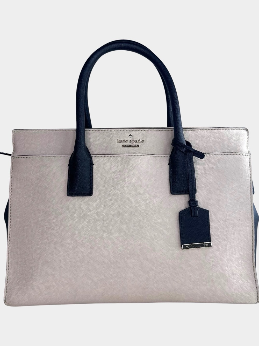 Kate Spade Cameron Street Candace Satchel Bag Beige Black Leather Saffiano